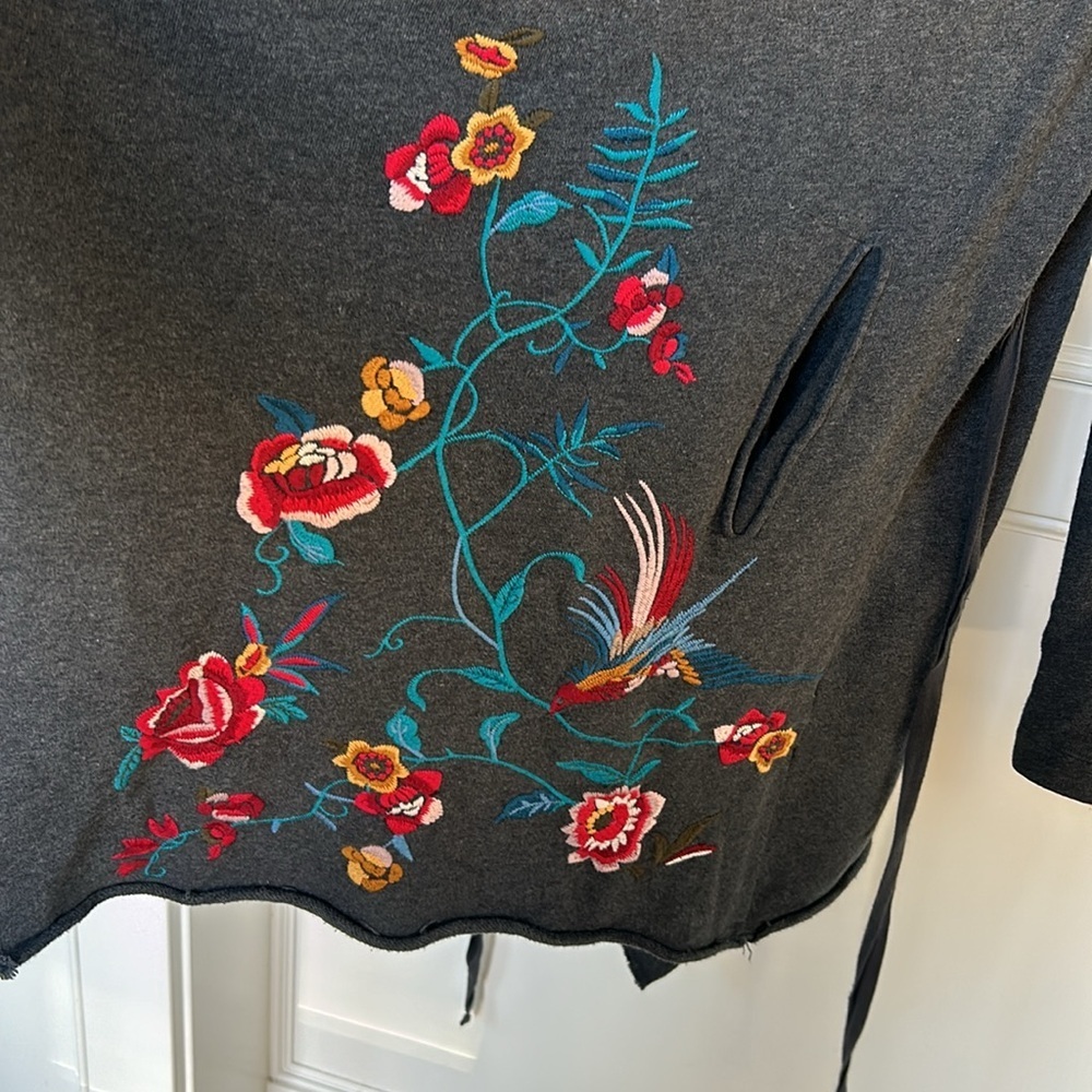 Johnny Was Dark Gray Cardigan with Colorful Embroidery - Picture 13 of 16